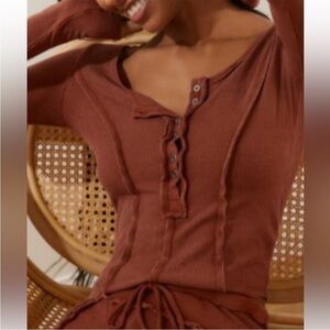 NWOT Urban Outfitters Out From Under Sweet Dreams Seamed Henley Top. Size Small